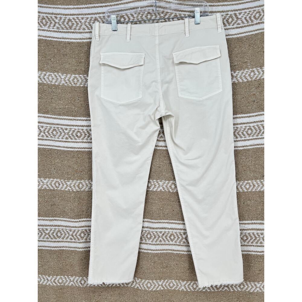 Nili Lotan Jenna Cropped Raw-Edge Pants Women 12 Eggshell Cotton Twill Cream USA - Picture 2 of 11